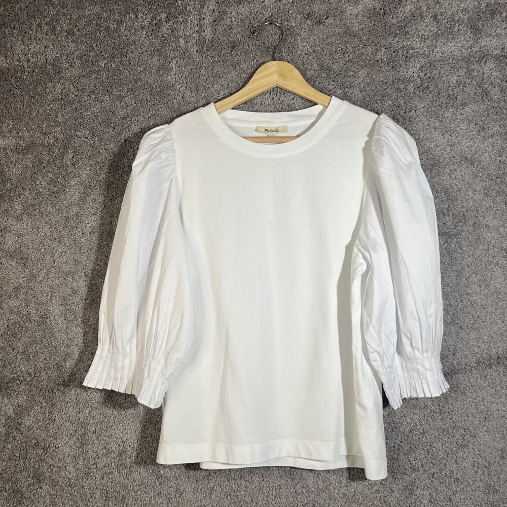 Madewell Hazel Femme Top Women’s Medium White Cotton 3/4 Sleeve Crew Neck Blouse